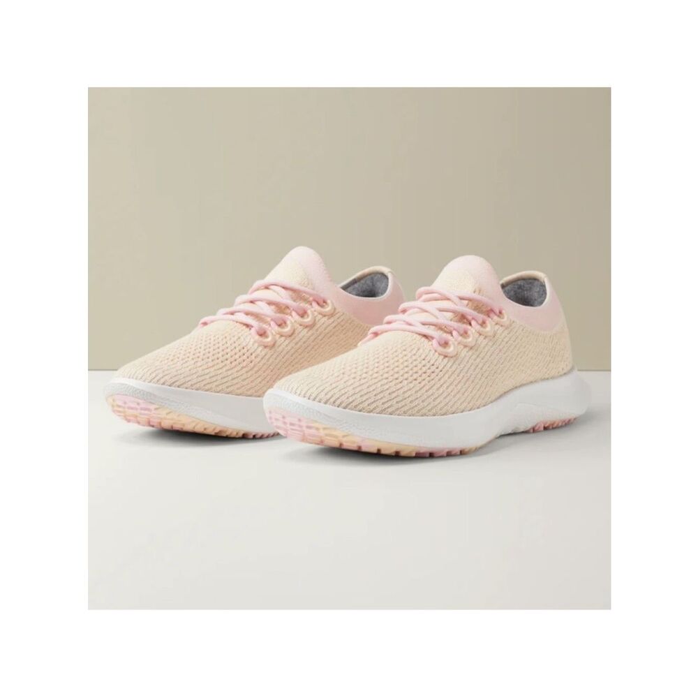 Allbirds W8.5 Peach Pink White Tree Dasher Two Knit Running Pull on Sneakers